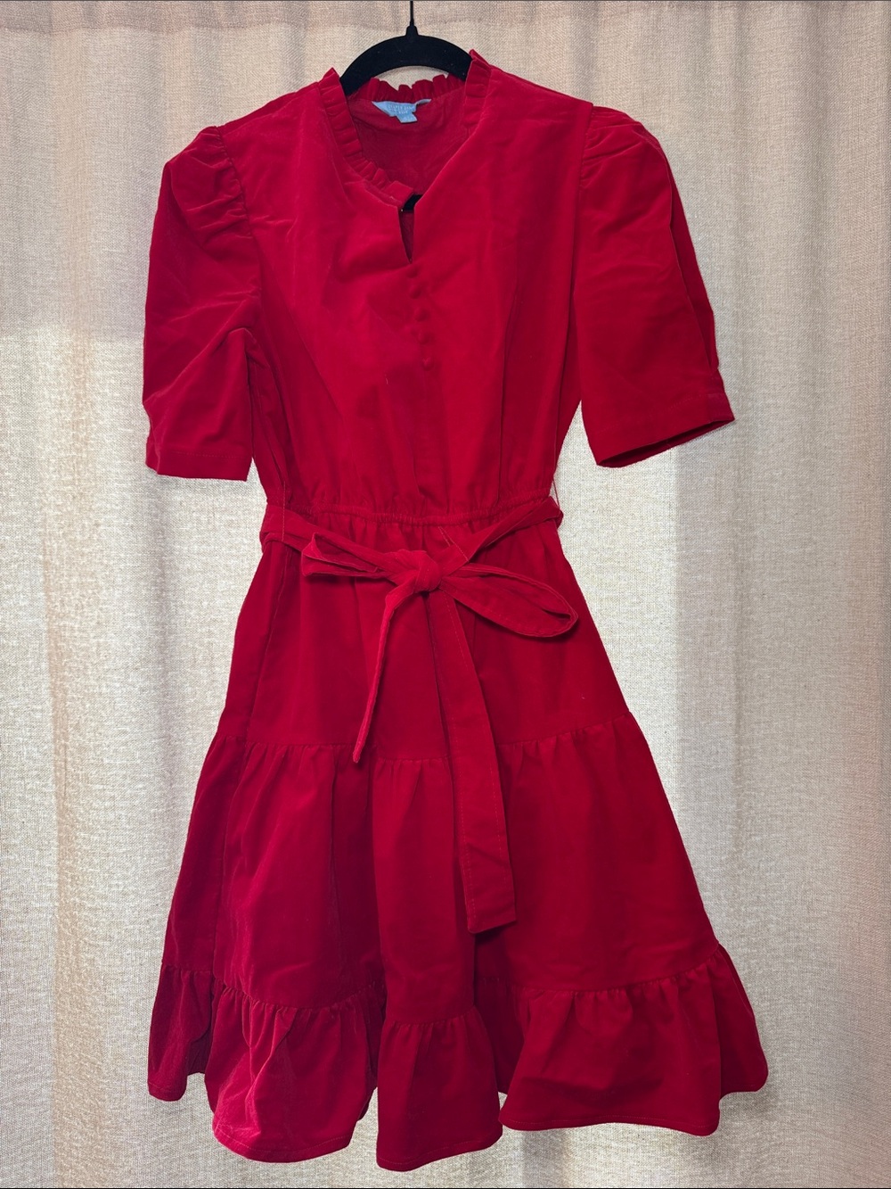 Draper James Holiday Red Tie-Waist Corduroy Dress Size XS